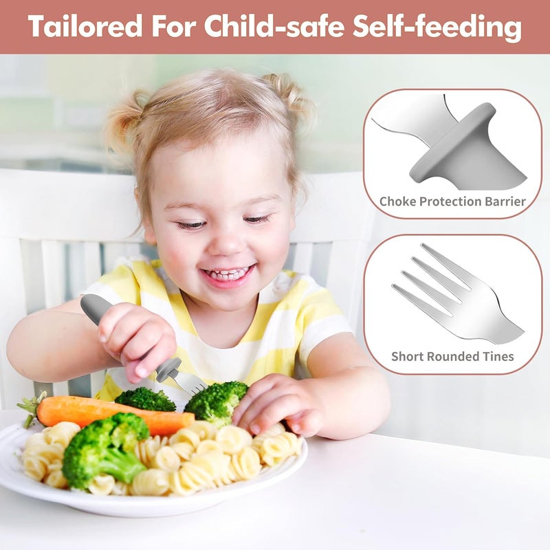 DRKIO 8 Pieces Toddler Forks Set - Baby Forks with Silicone Handle Children safe 18/8 Stainless Steel Toddler Utensils Set for Self Feeding Kids Silverware Anti-Choke Design Food Grade Dishwasher Safe - Image 3